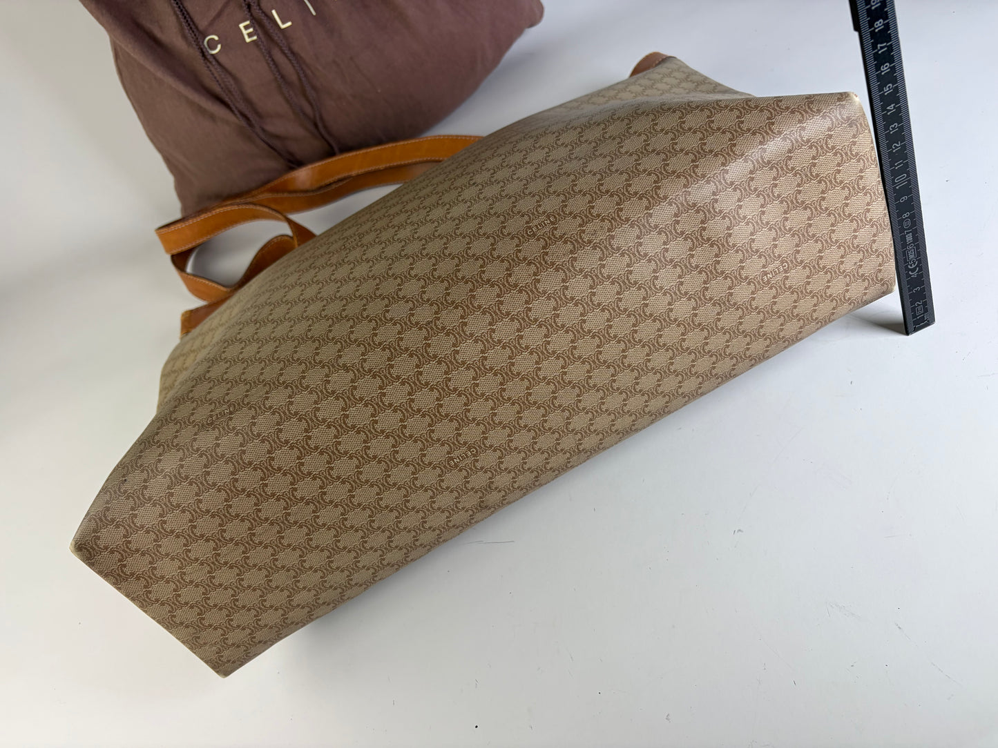 Vintage Celine Coated Canvas Tote Beige Brown Damaged