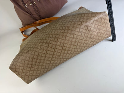 Vintage Celine Coated Canvas Tote Beige Brown Damaged