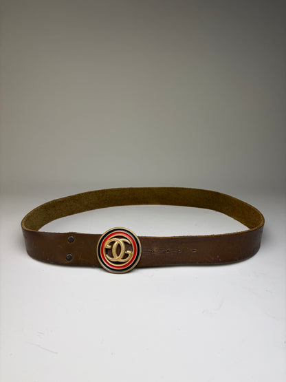 Vintage Gucci Smooth Leather Belt Gold Buckle Brown