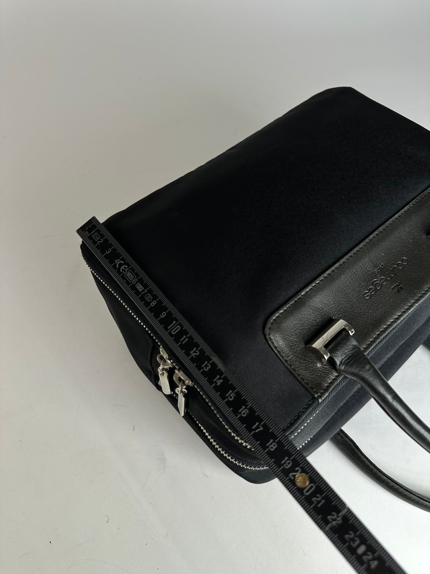 Vintage Courreges Canvas Leather Handbag Black