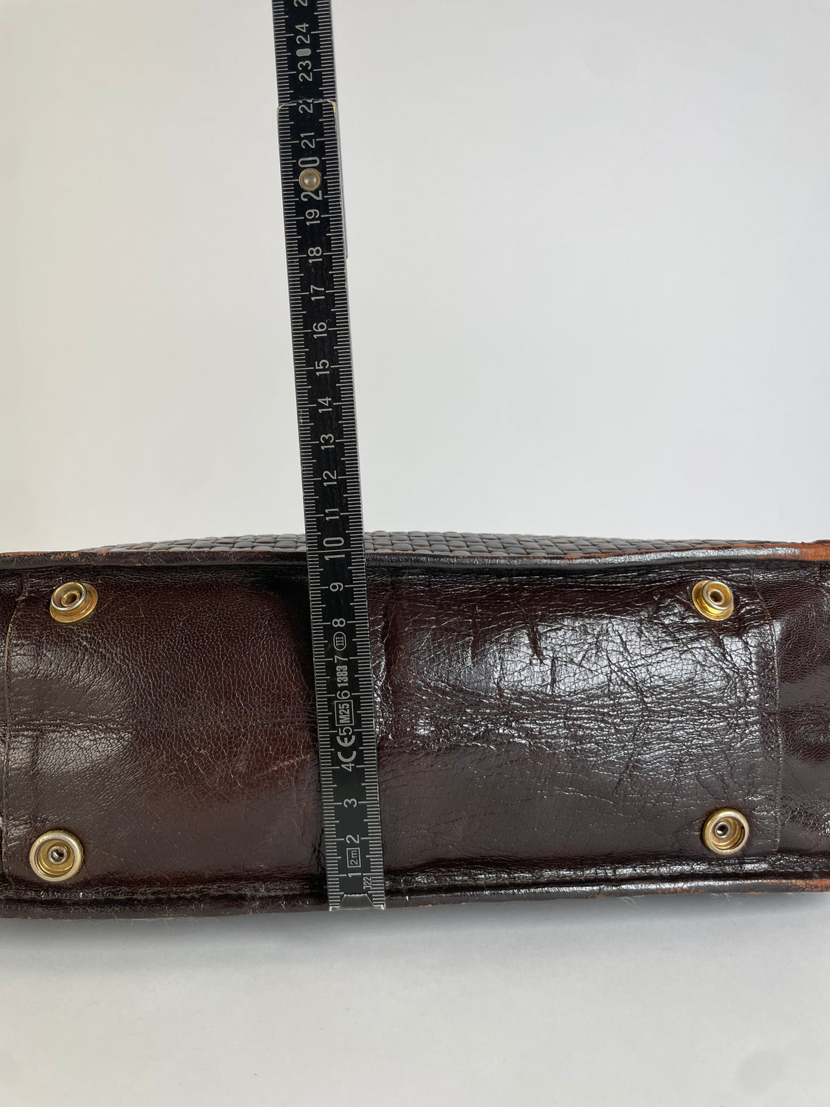 Vintage Fendi Woven Leather Structured Top-Handle Bag Dark Brown
