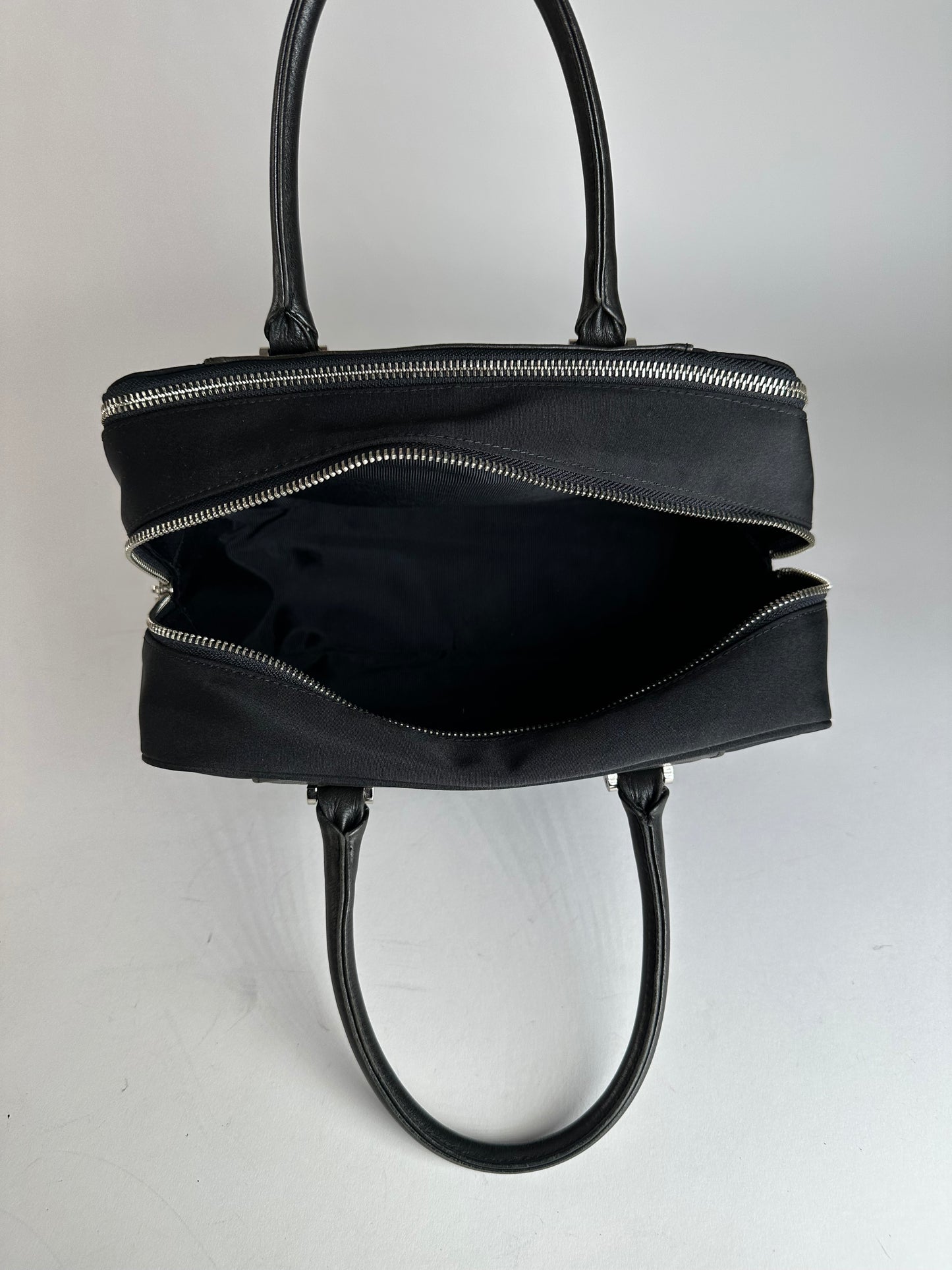 Vintage Courreges Canvas Leather Handbag Black