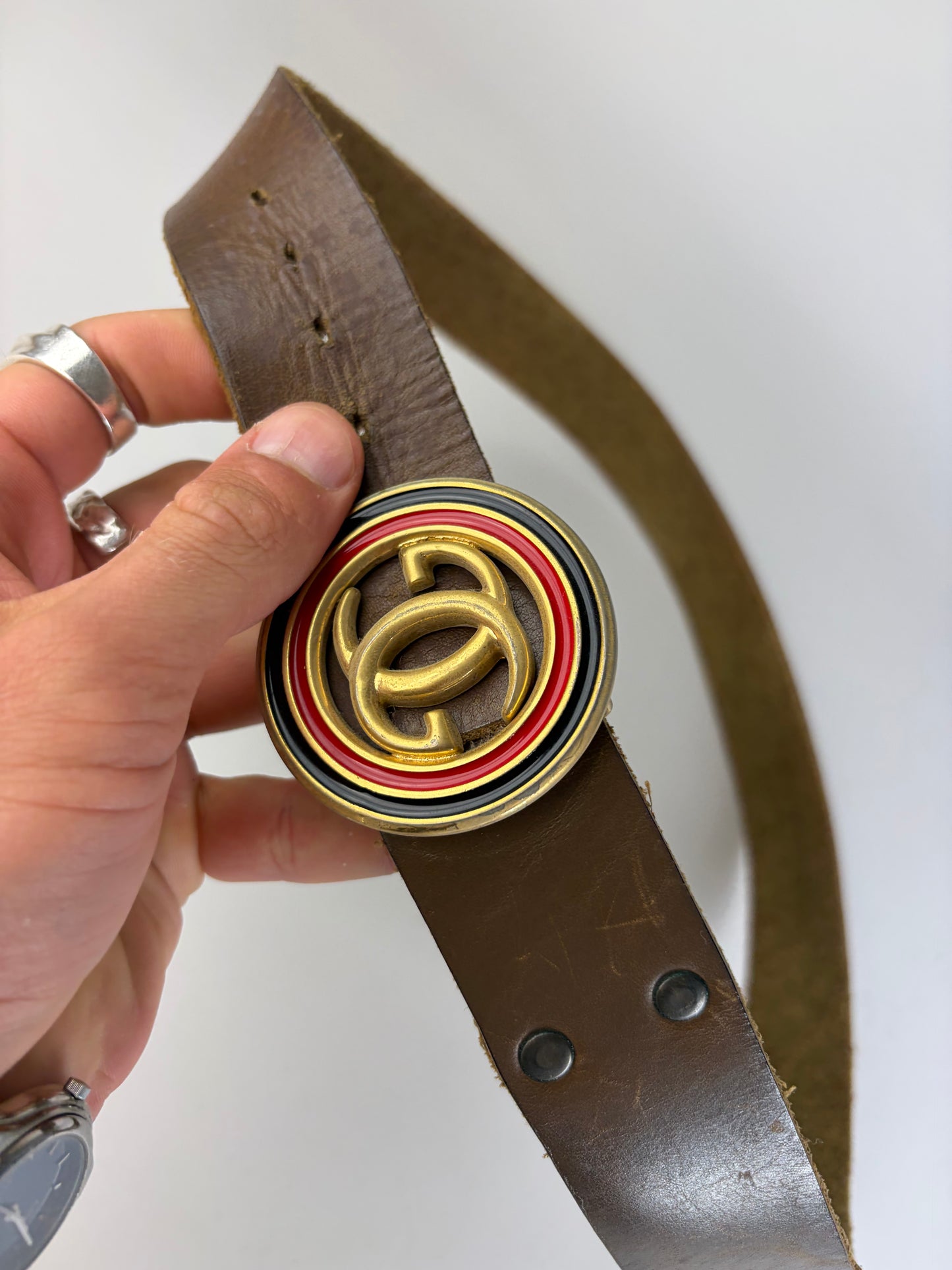Vintage Gucci Smooth Leather Belt Gold Buckle Brown
