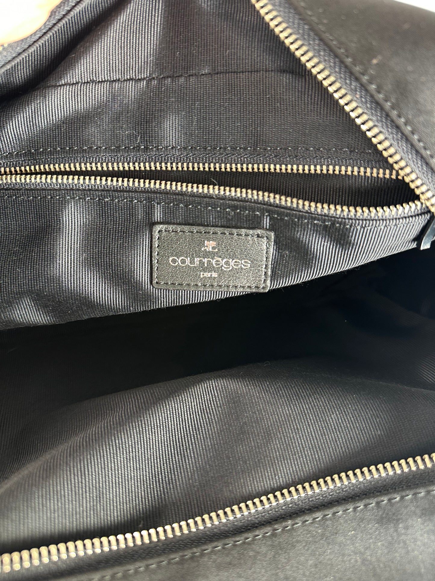 Vintage Courreges Canvas Leather Handbag Black