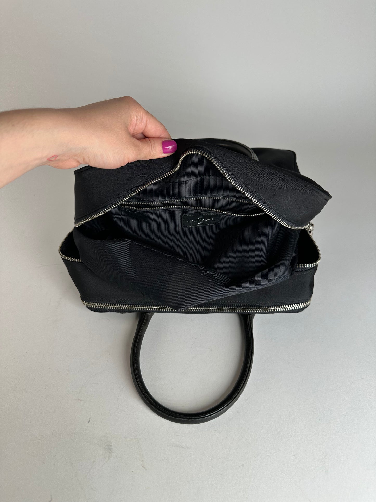 Vintage Courreges Canvas Leather Handbag Black
