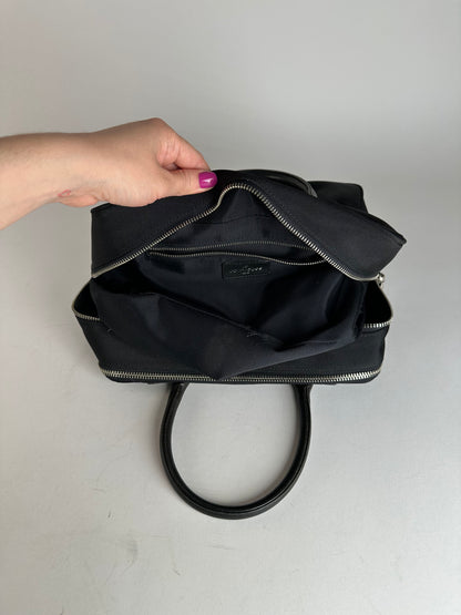 Vintage Courreges Canvas Leather Handbag Black
