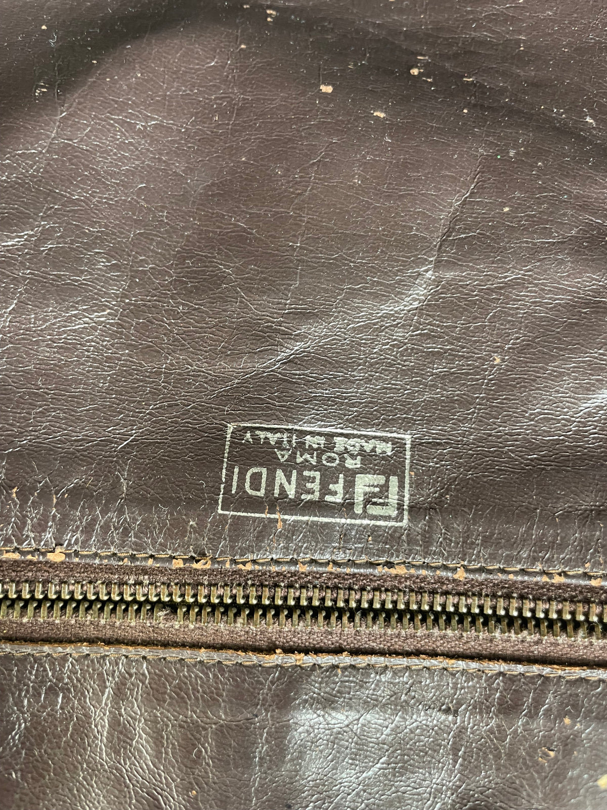 Vintage Fendi Woven Leather Structured Top-Handle Bag Dark Brown