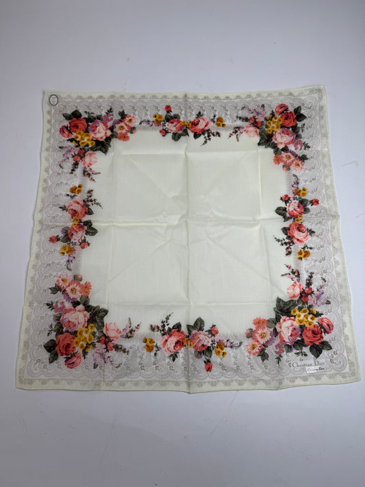 Vintage Dior Floral Scarf White Grey multicolor