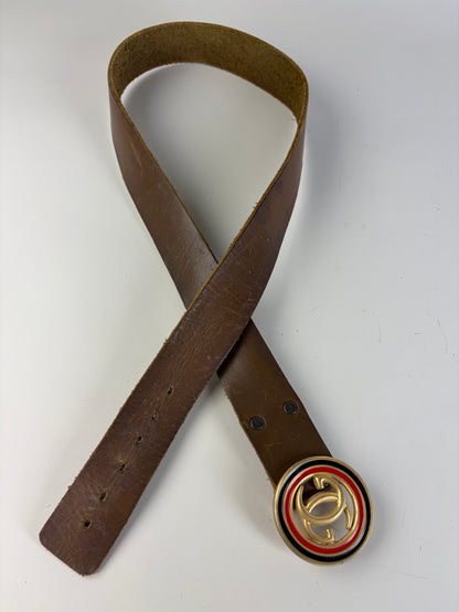 Vintage Gucci Smooth Leather Belt Gold Buckle Brown