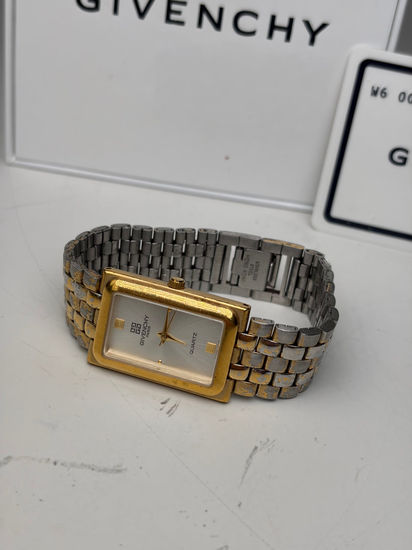 Vintage Givenchy Stainless Steel Bracelet Watch Silver Gold