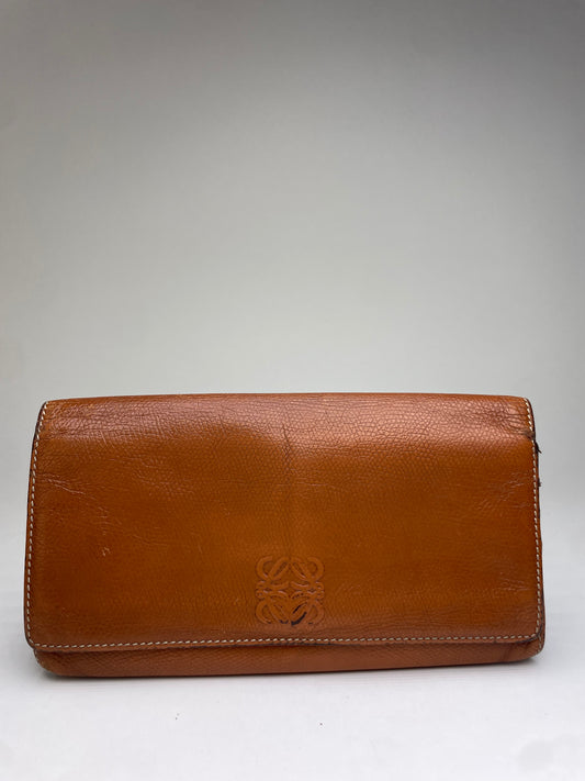 Vintage Loewe Textured Leather Bifold Wallet Cognac Brown