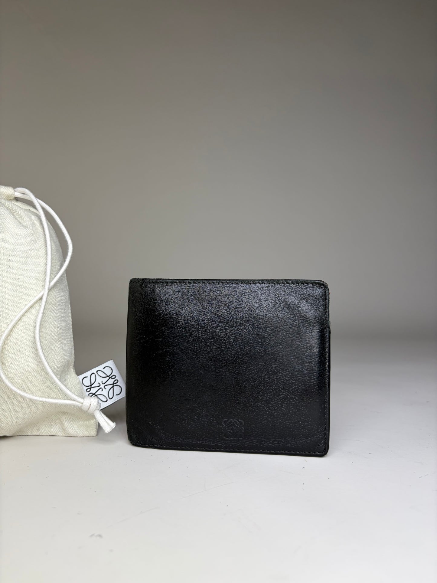 Vintage Loewe Puzzle Bifold Leather Wallet Black Burgundy