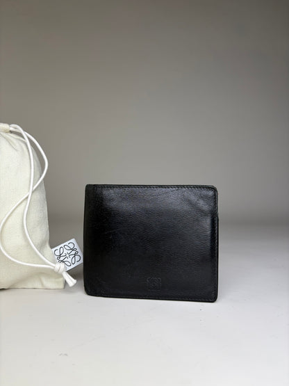 Vintage Loewe Puzzle Bifold Leather Wallet Black Burgundy