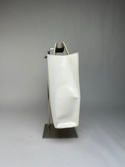 Vintage Gucci Structured Leather Top-Handle Bag White Silver