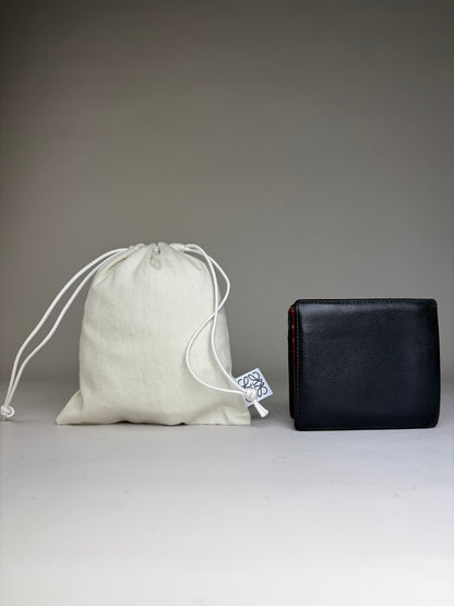 Vintage Loewe Puzzle Bifold Leather Wallet Black Burgundy