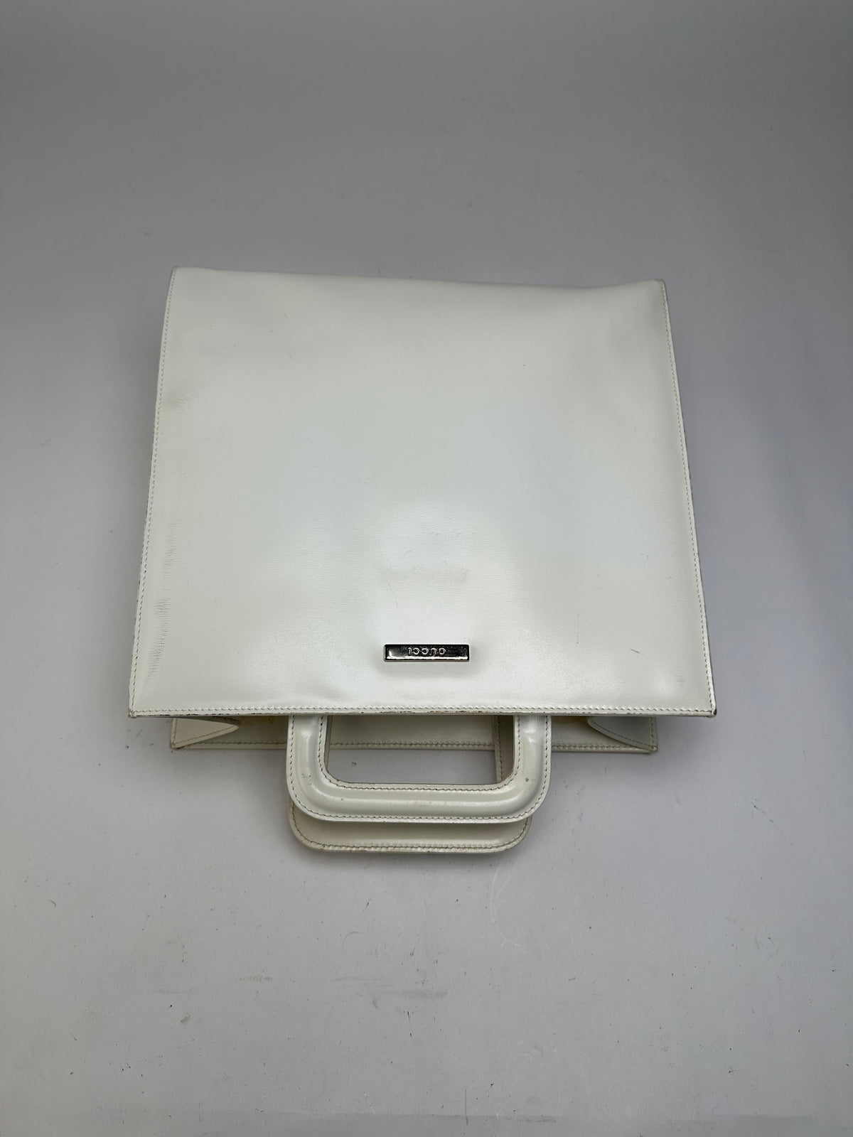 Vintage Gucci Structured Leather Top-Handle Bag White Silver