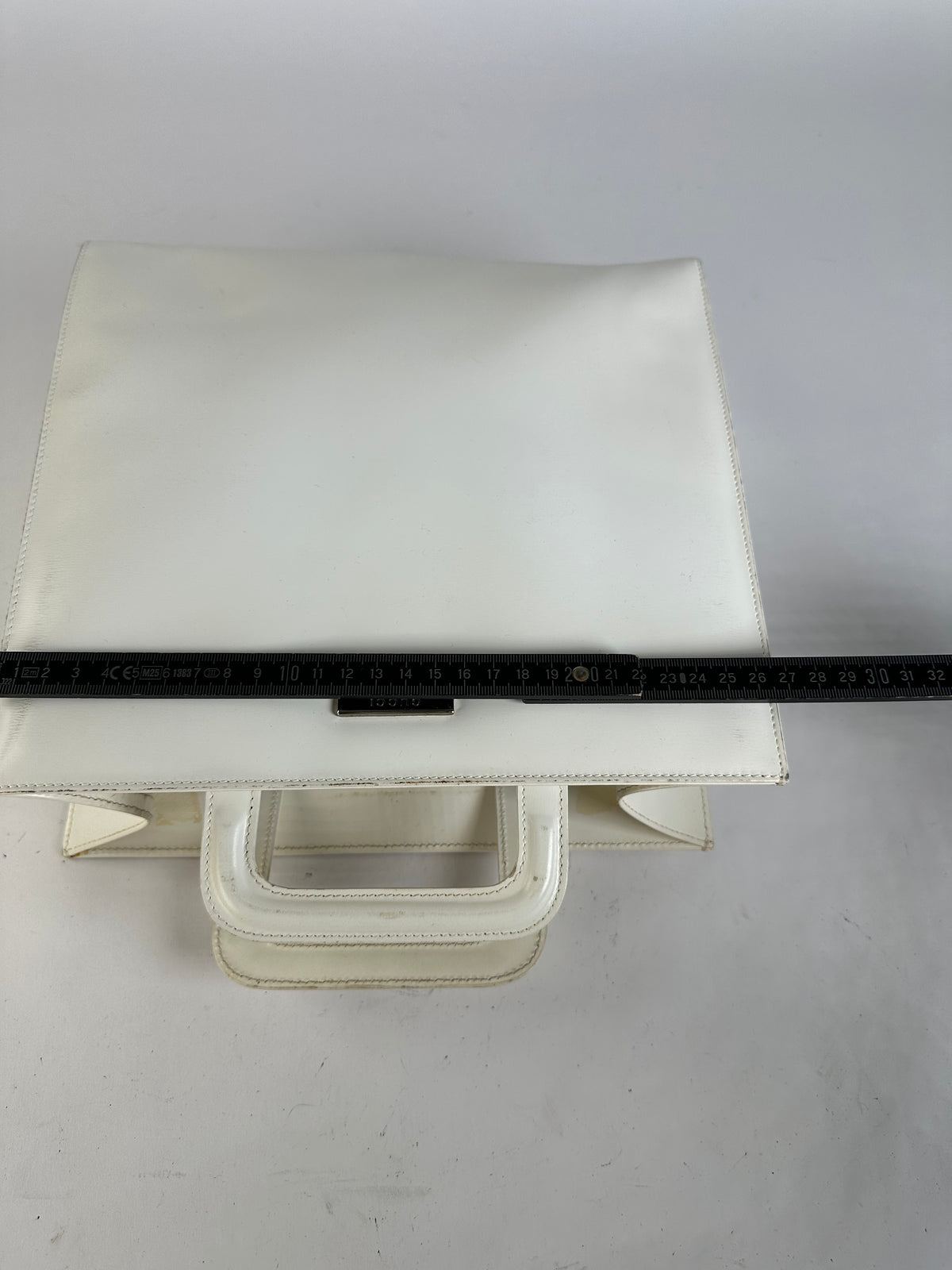 Vintage Gucci Structured Leather Top-Handle Bag White Silver