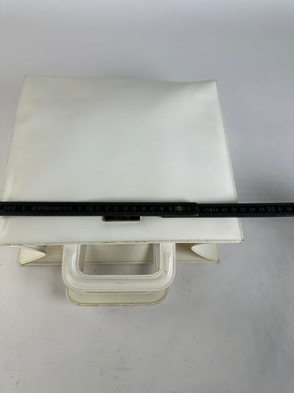 Vintage Gucci Structured Leather Top-Handle Bag White Silver