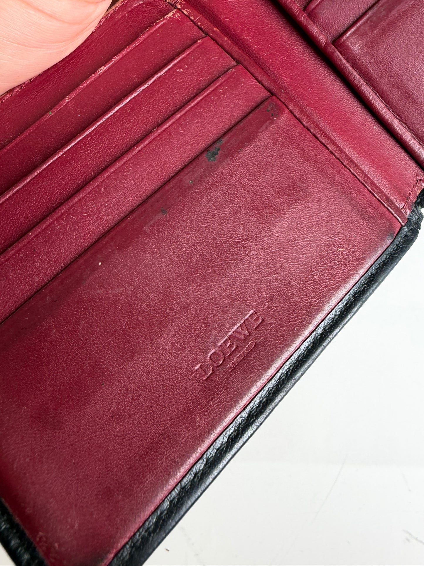 Vintage Loewe Puzzle Bifold Leather Wallet Black Burgundy