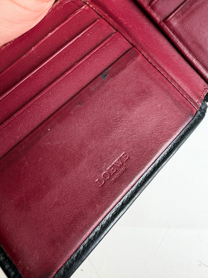 Vintage Loewe Puzzle Bifold Leather Wallet Black Burgundy