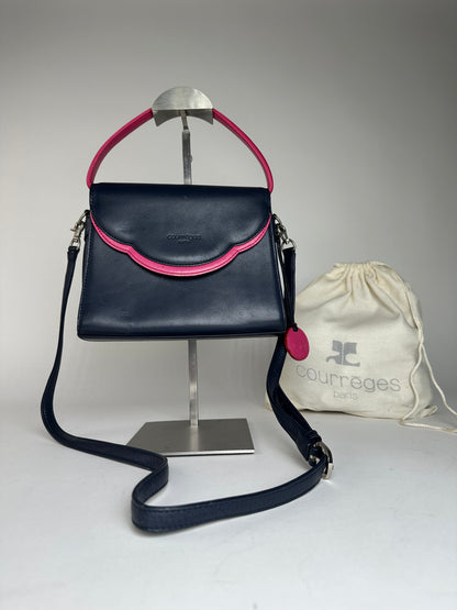 Vintage Courreges 2WAY Leather Handbag Navy Pink