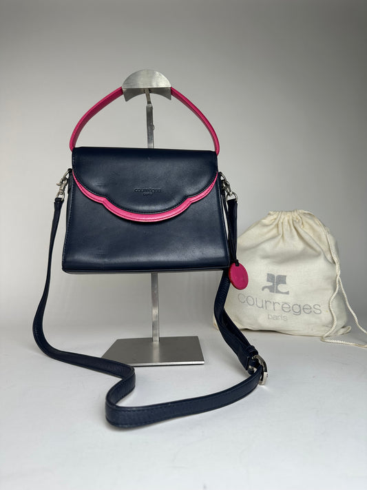 Vintage Courreges 2WAY Leather Handbag Navy Pink