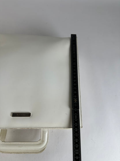 Vintage Gucci Structured Leather Top-Handle Bag White Silver