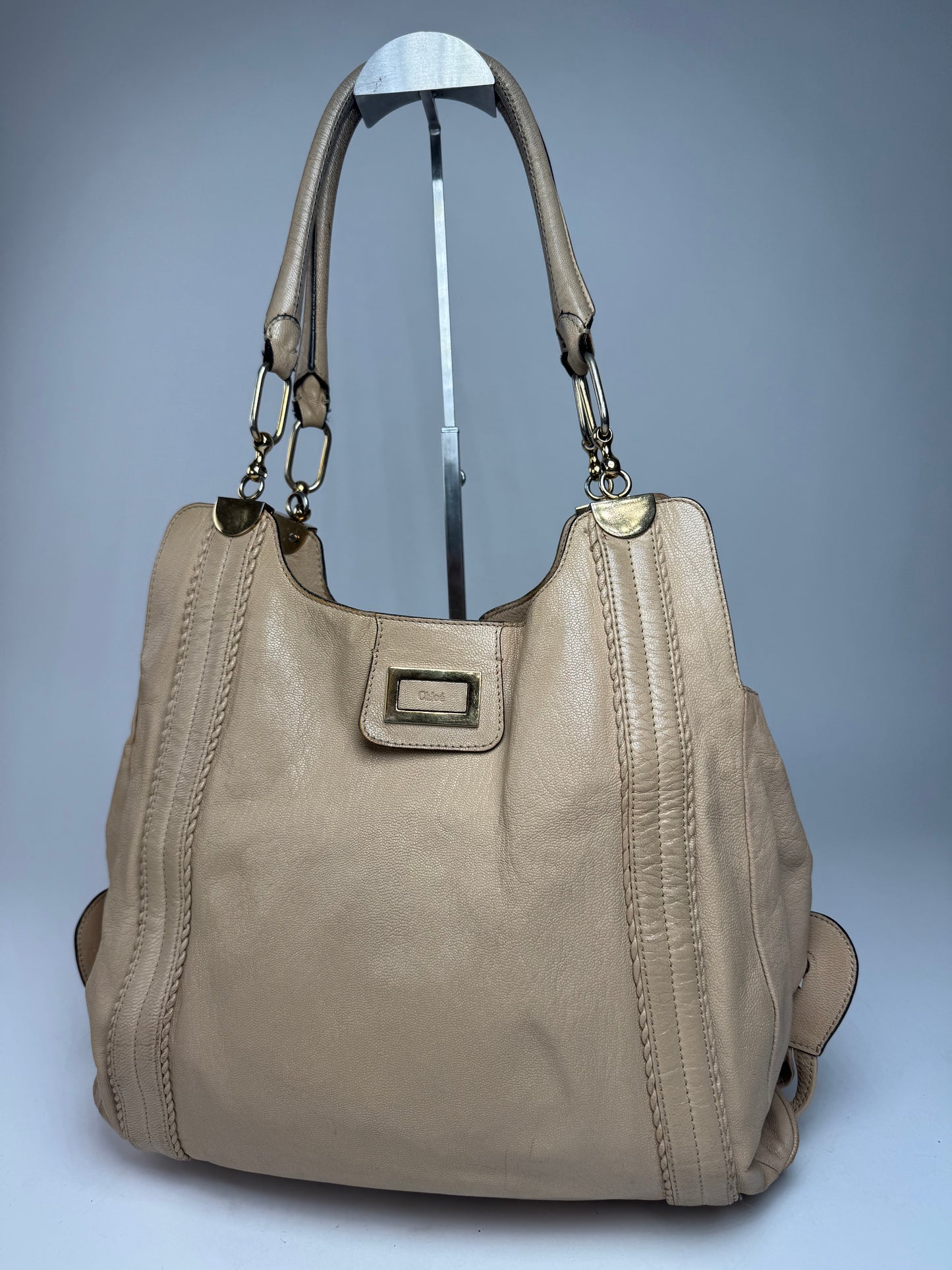 Vintage Chloe Leather Handbag Tote bag Beige