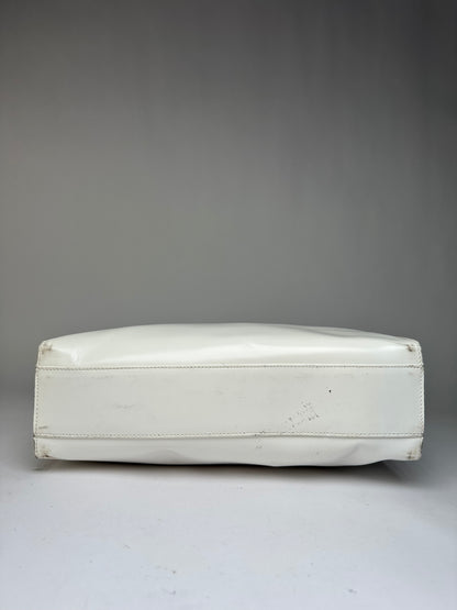 Vintage Gucci Structured Leather Top-Handle Bag White Silver