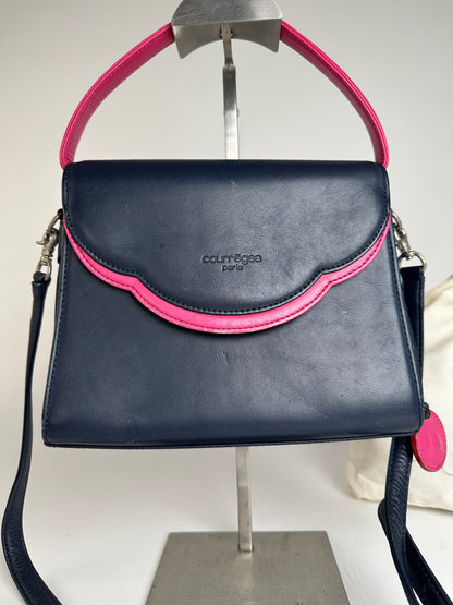 Vintage Courreges 2WAY Leather Handbag Navy Pink