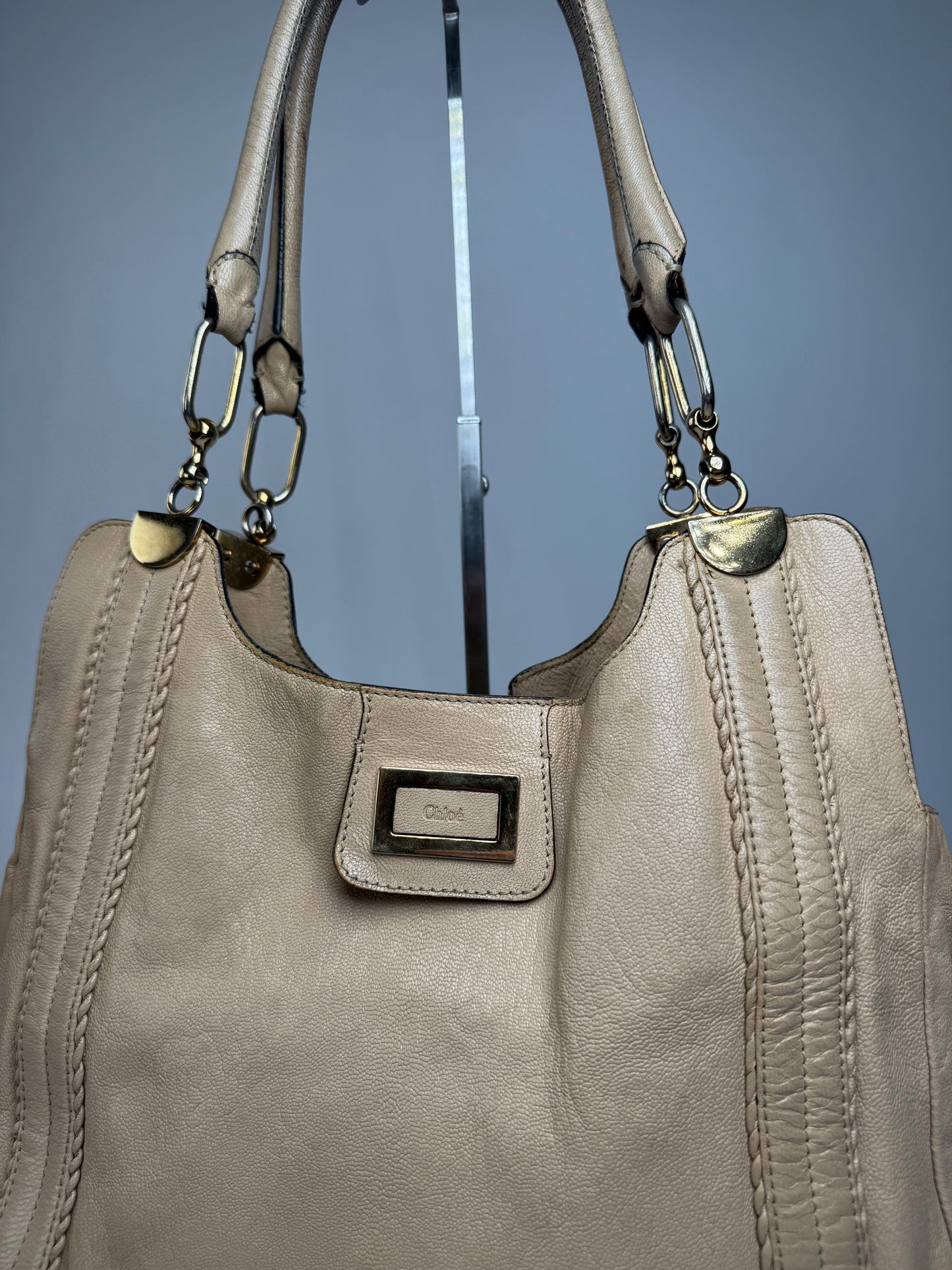 Vintage Chloe Leather Handbag Tote bag Beige