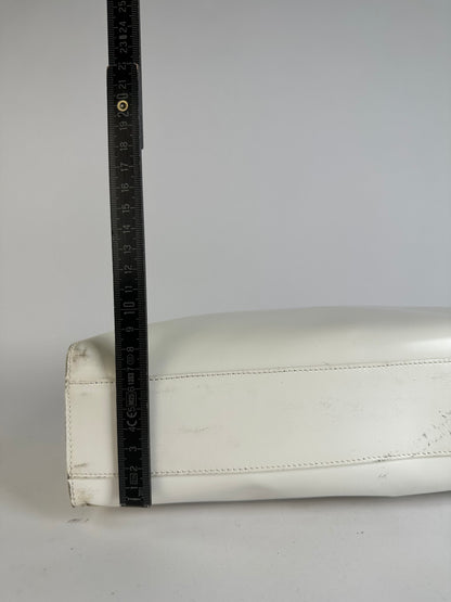 Vintage Gucci Structured Leather Top-Handle Bag White Silver