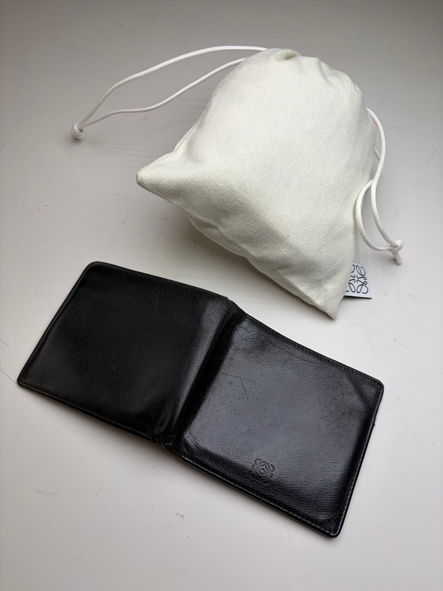 Vintage Loewe Puzzle Bifold Leather Wallet Black Burgundy