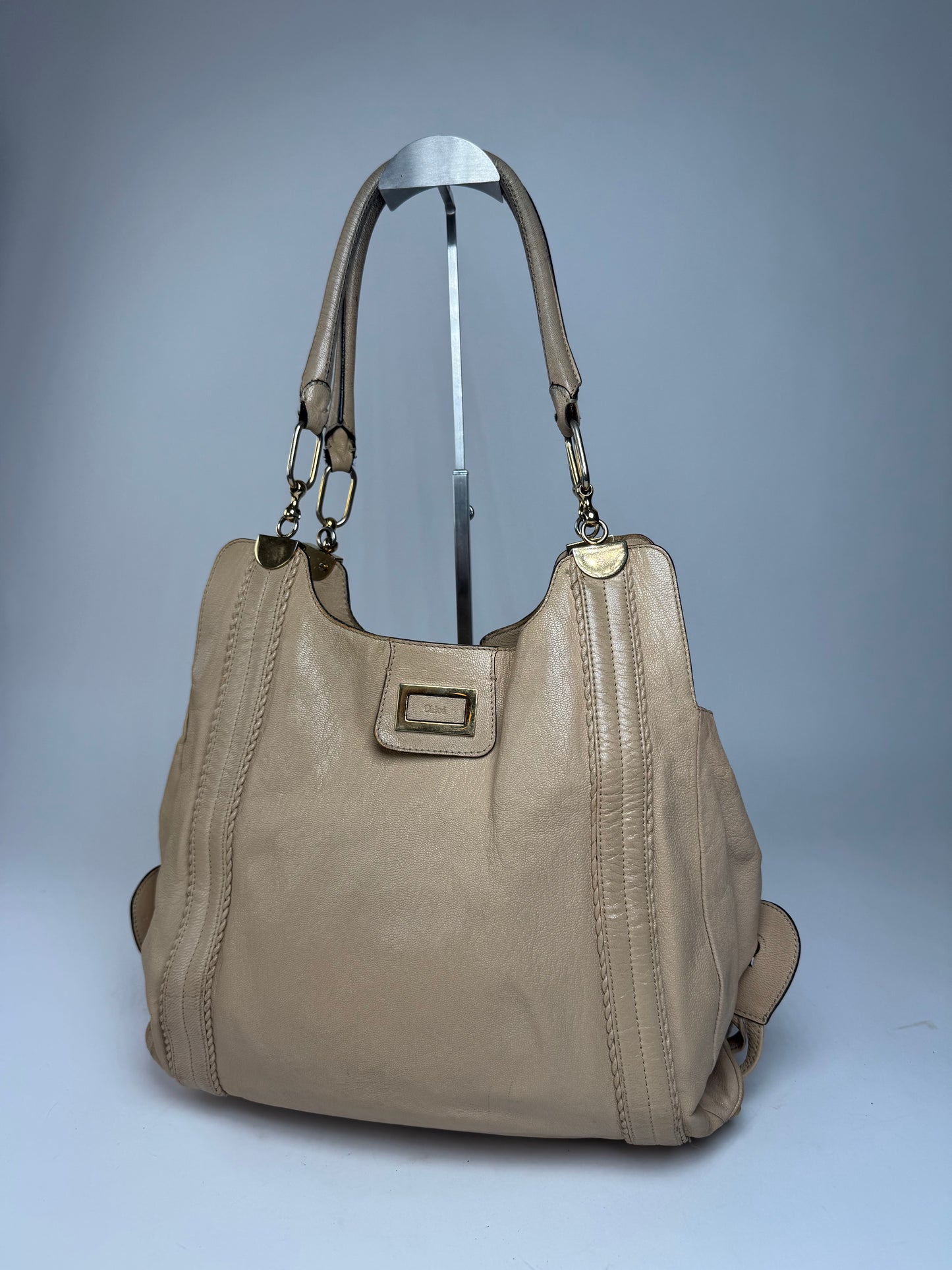 Vintage Chloe Leather Handbag Tote bag Beige