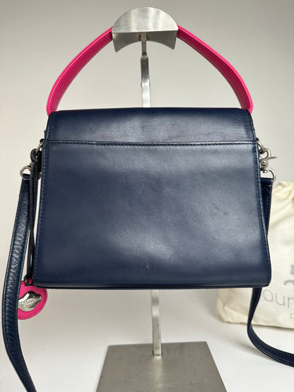 Vintage Courreges 2WAY Leather Handbag Navy Pink