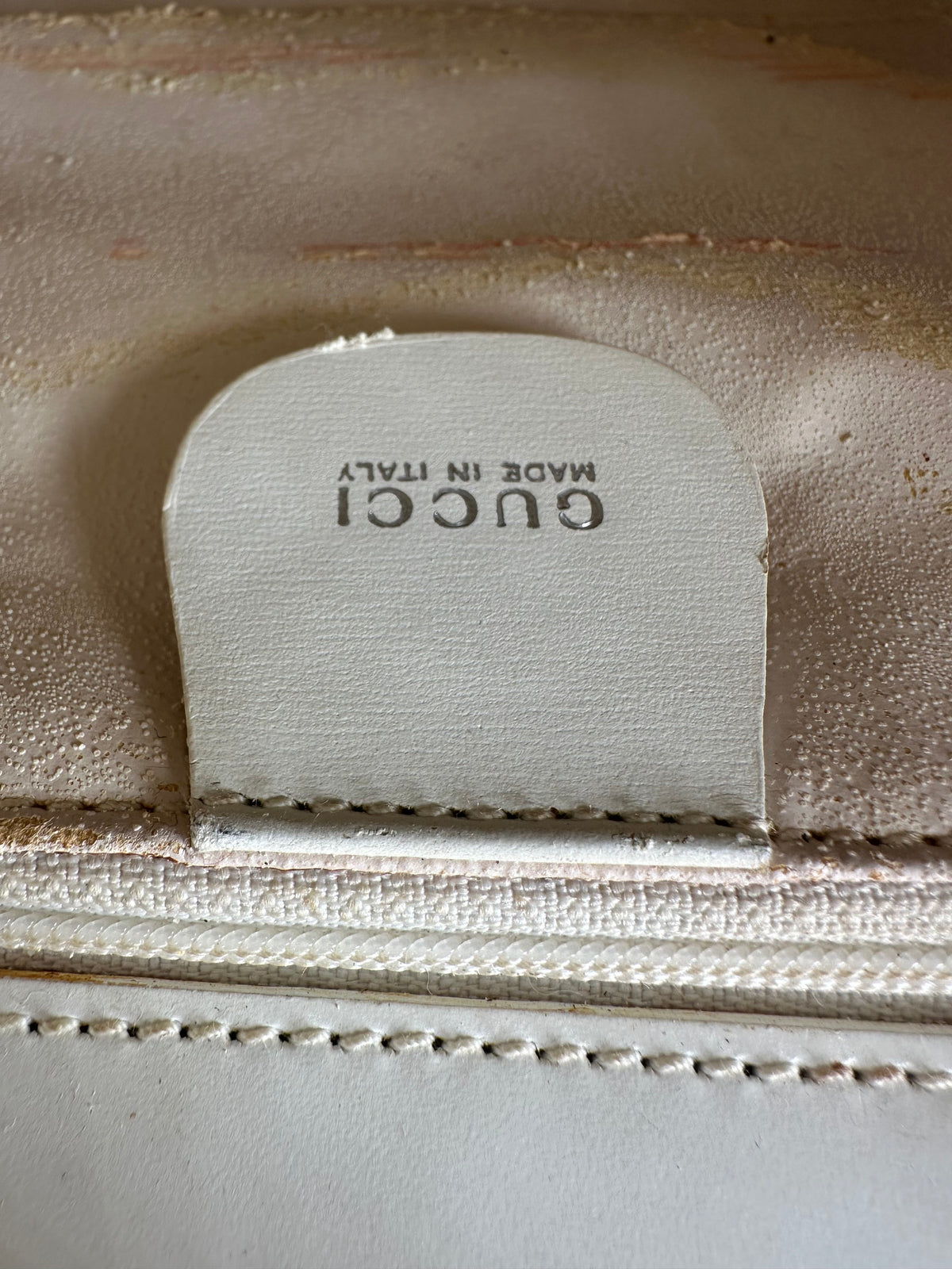 Vintage Gucci Structured Leather Top-Handle Bag White Silver