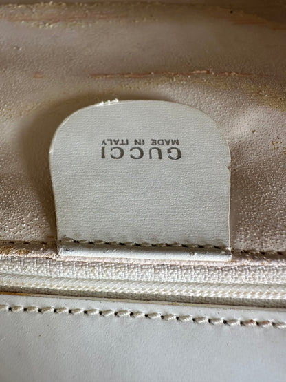 Vintage Gucci Structured Leather Top-Handle Bag White Silver