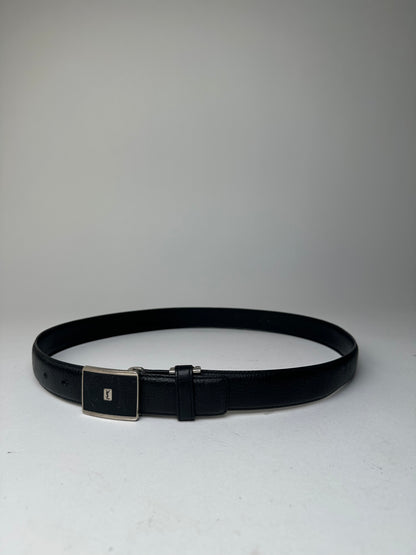 Yves Saint Laurent Textured Leather Belt Silver Buckle Black
