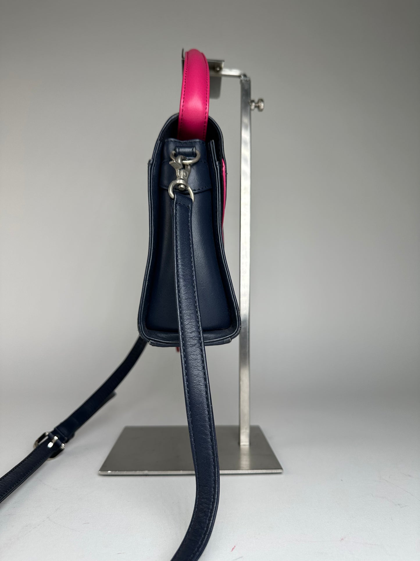 Vintage Courreges 2WAY Leather Handbag Navy Pink
