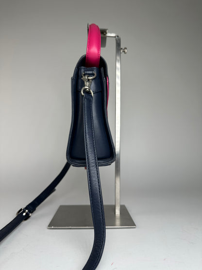 Vintage Courreges 2WAY Leather Handbag Navy Pink