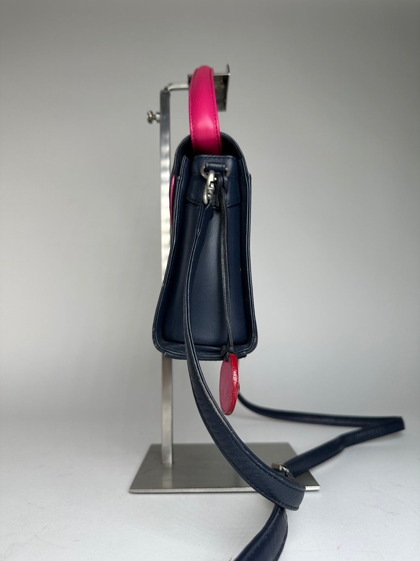Vintage Courreges 2WAY Leather Handbag Navy Pink