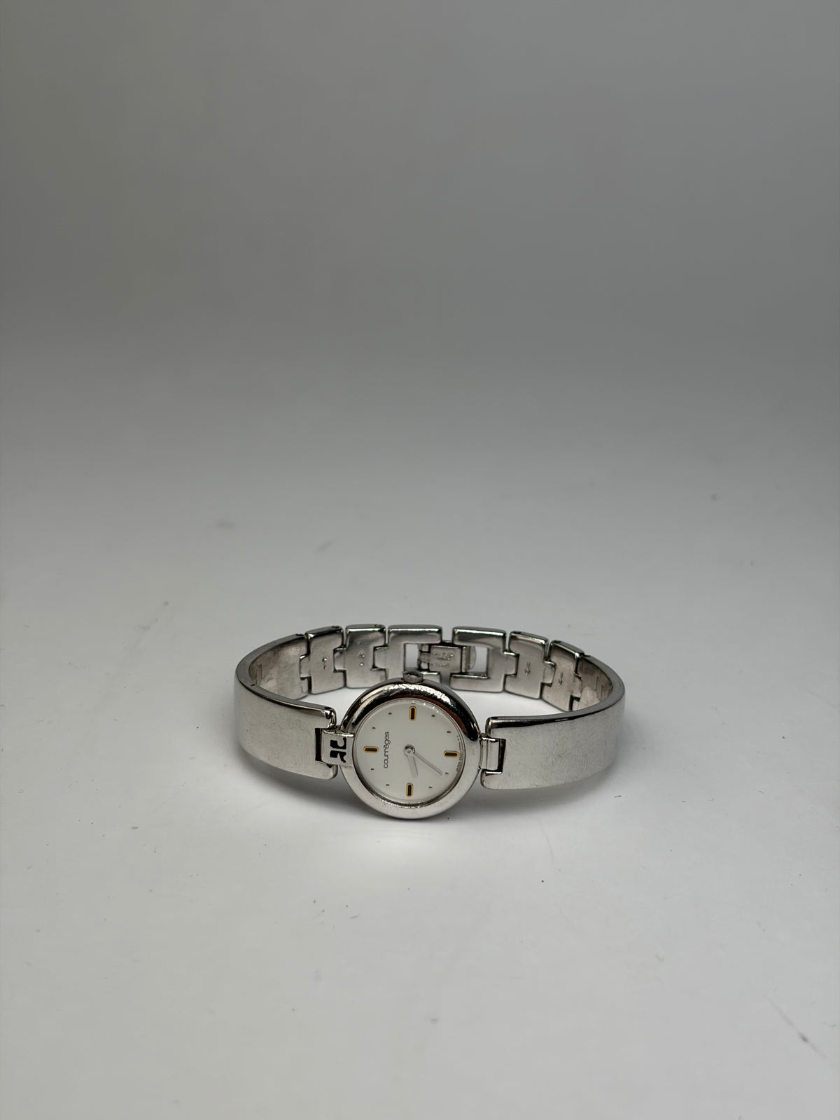 Vintage Courrèges Stainless Steel Bracelet Watch c. Early 1990s Silver White