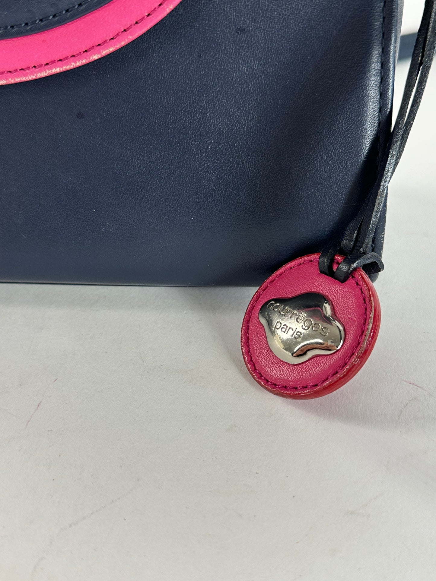 Vintage Courreges 2WAY Leather Handbag Navy Pink