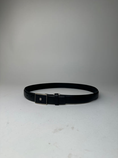 Yves Saint Laurent Textured Leather Belt Silver Buckle Black
