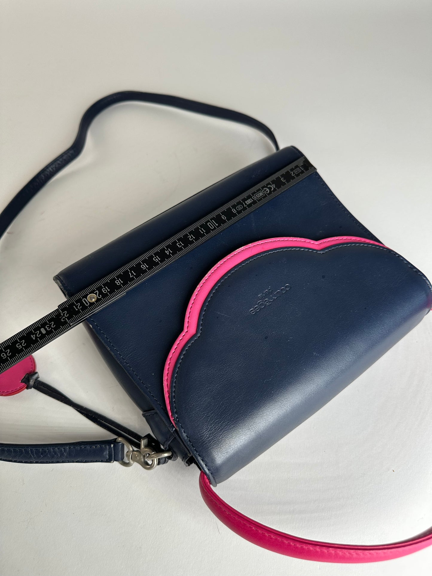 Vintage Courreges 2WAY Leather Handbag Navy Pink