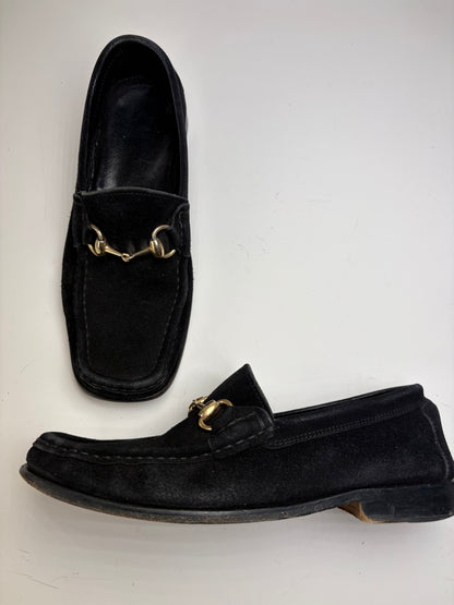Vintage Gucci Suede Loafers Black Gold-Tone Chain EU39.5