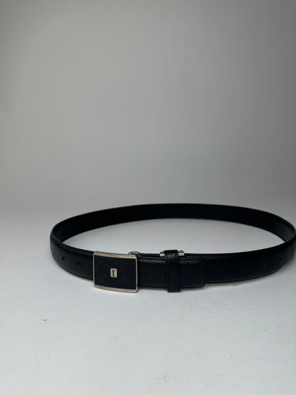 Yves Saint Laurent Textured Leather Belt Silver Buckle Black