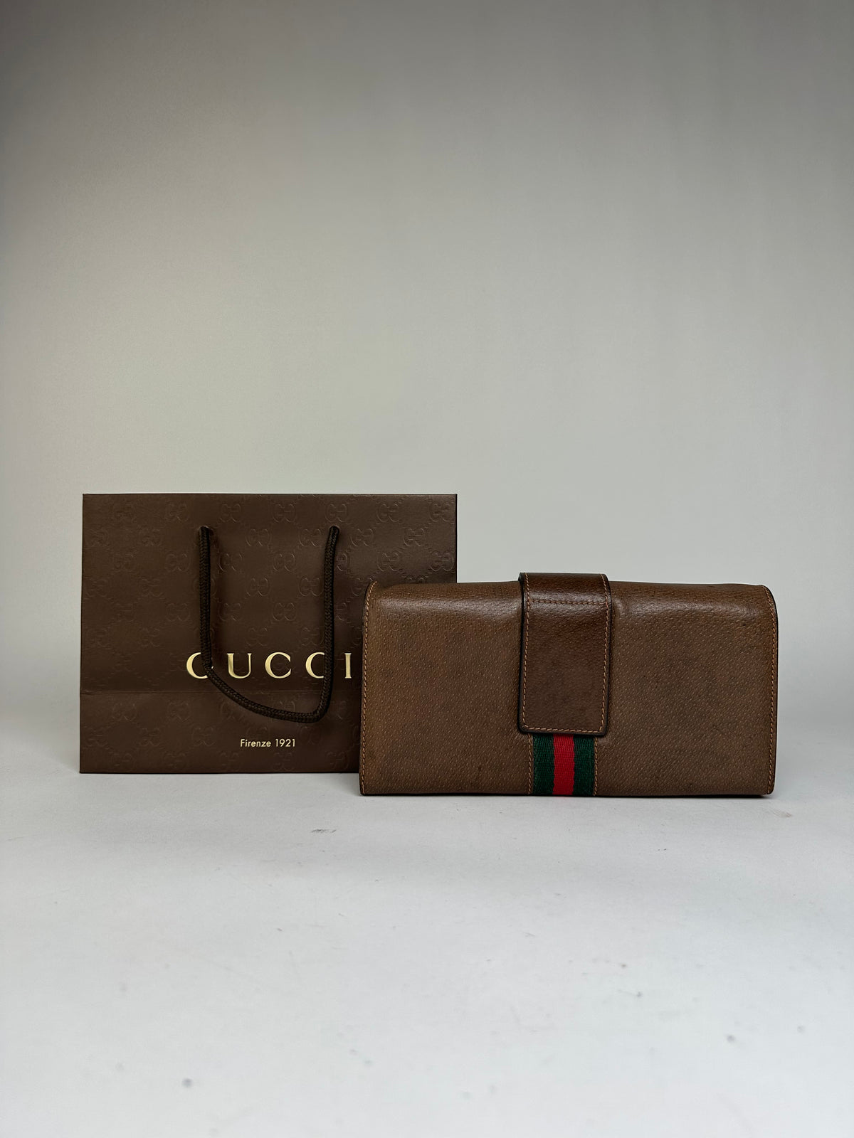 Vintage Gucci Bifold Wallet Brown Green Red Stripe