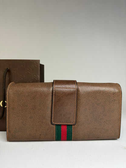 Vintage Gucci Bifold Wallet Brown Green Red Stripe