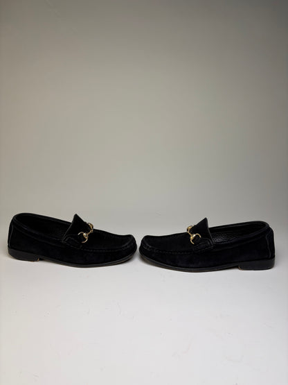 Vintage Gucci Suede Loafers Black Gold-Tone Chain EU39.5